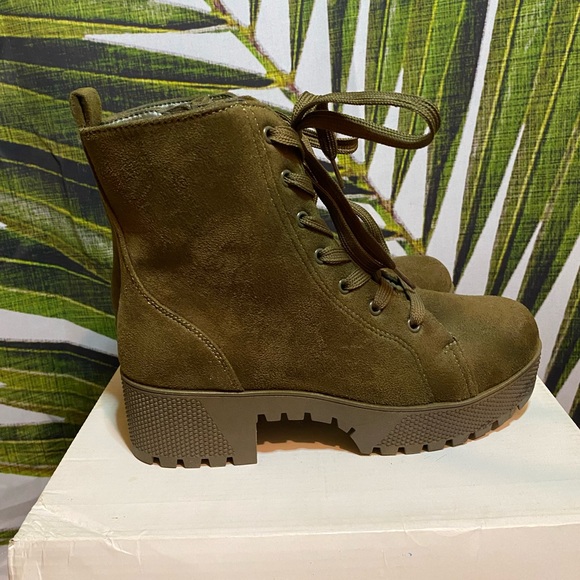Olive Green Lace Up Boots - Picture 4 of 10